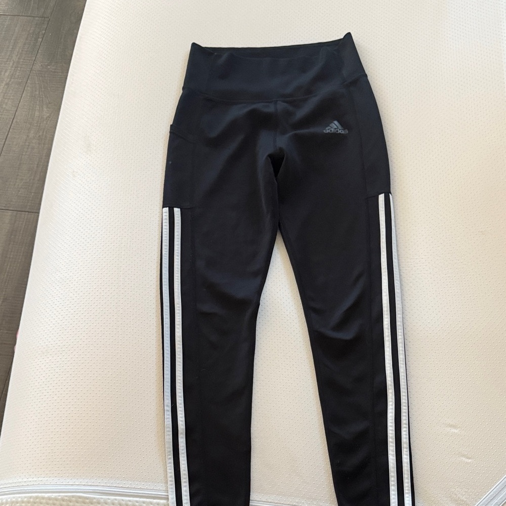Adidas Kids Black and White Striped Leggings